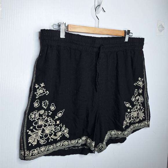 Elie Tahari Embroidered Shorts Women XL Linen Blend Boho Resort Pull On Vacation - Picture 2 of 10